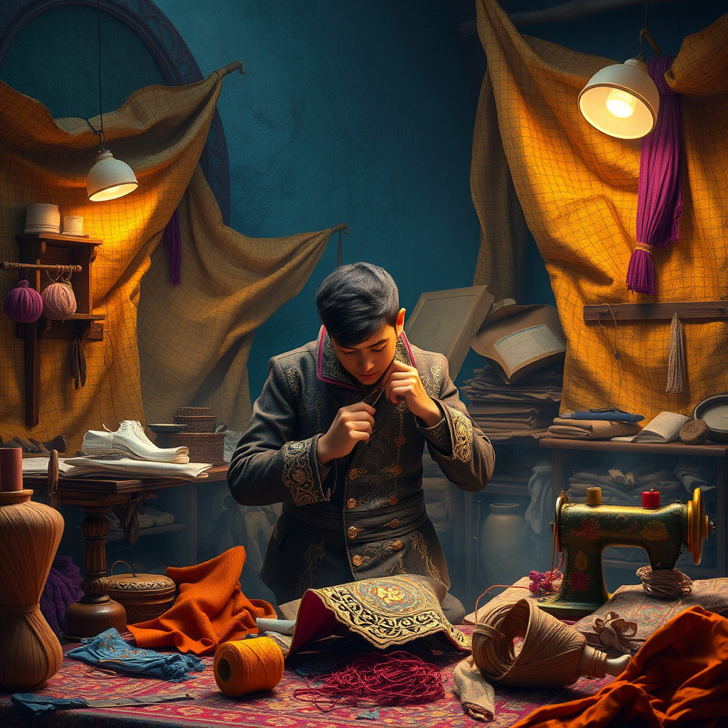 Young Tailor in Dreamlike Fantasy Setting