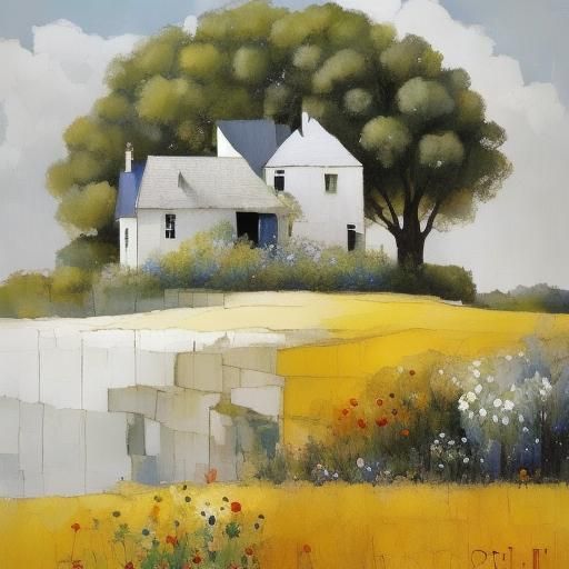 House with Flowers in Splatter Art Style