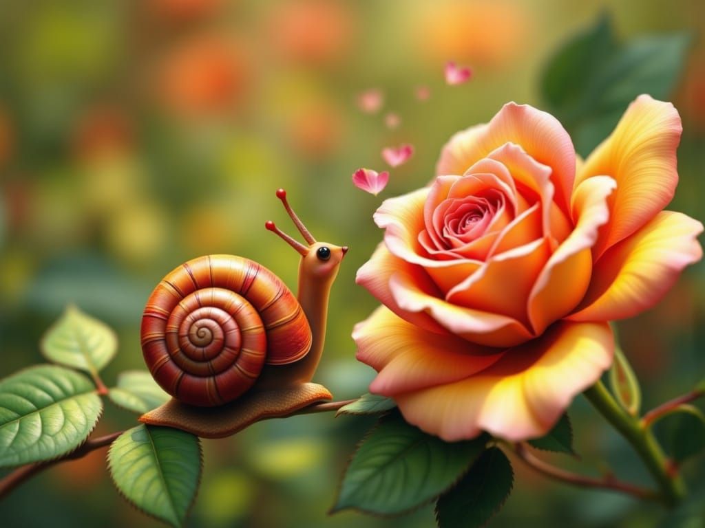 Cartoon Snail's Curious Rose Garden Adventure