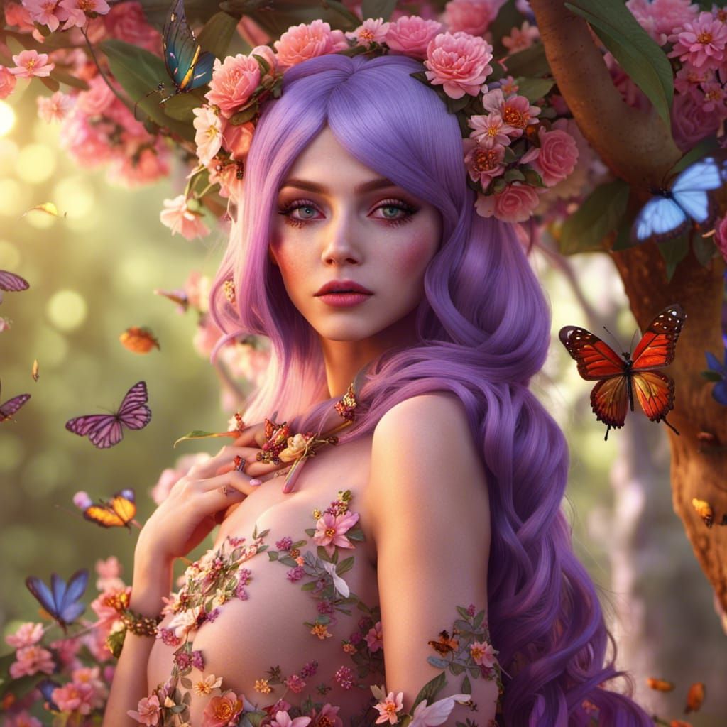 Fairy Woman with Purple Hair in 3D Render