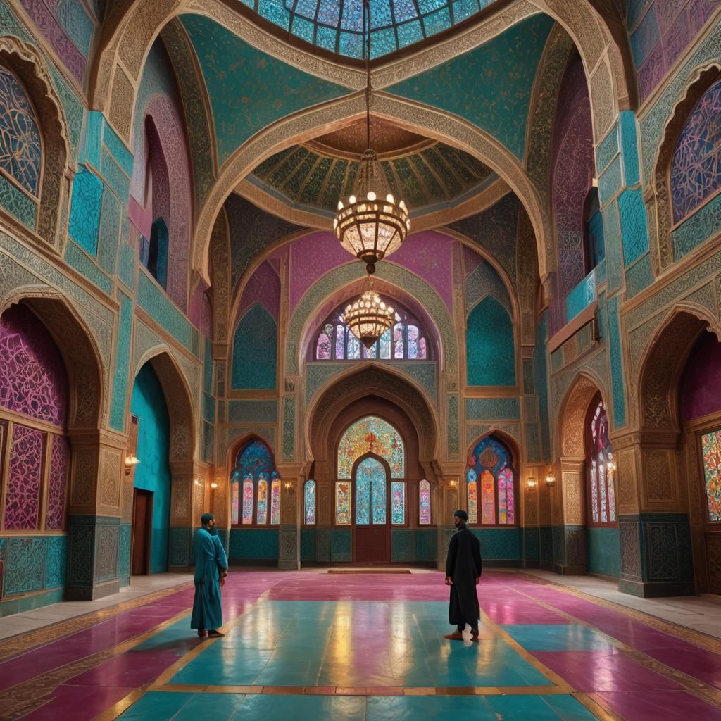 Moroccan Man in Arabesque Exam Hall, Digital Painting