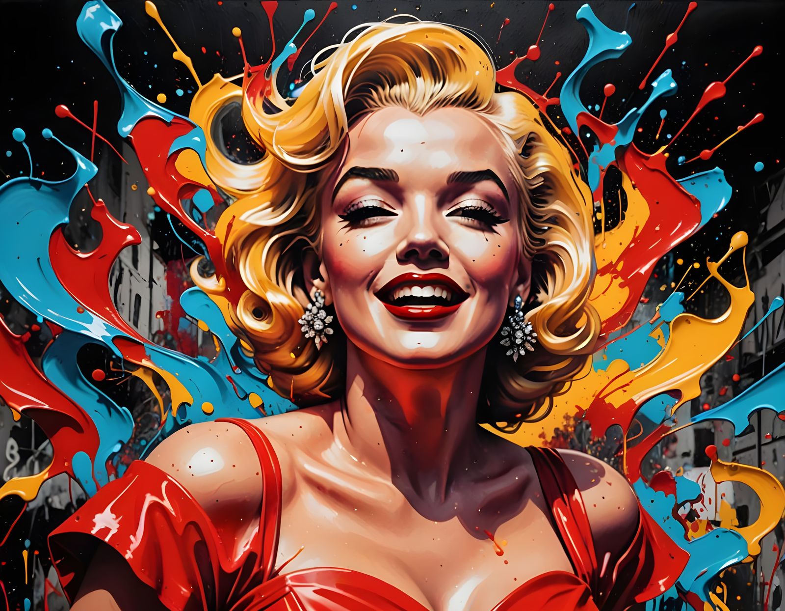 Marilyn Monroe Dancing in Graffiti Street Art Style