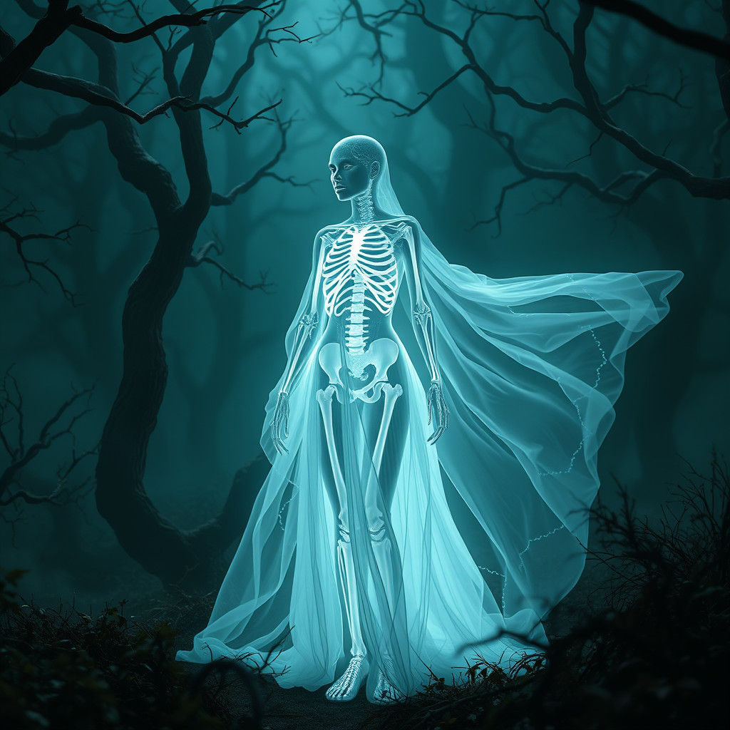 Ethereal Albino Woman in Mystical Forest