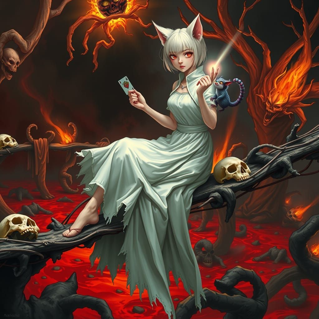 Cat-Eared Guardian on Bridge of Skulls