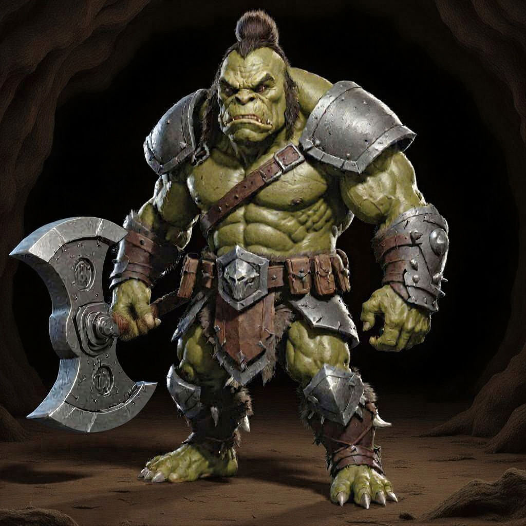 Fighter Orc with Spiked Club in 3D Cinematic Style