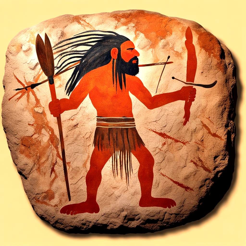 Prehistoric Man and Mammoth in Altamira Style