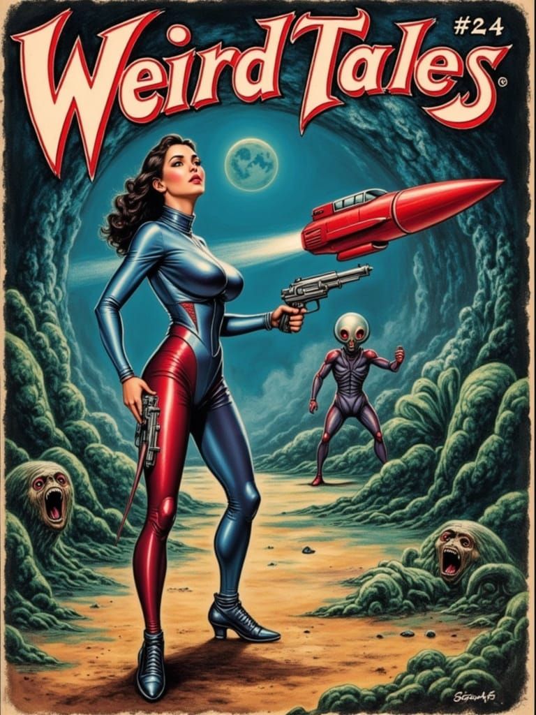 Vintage Sci-Fi Pulp Cover: Space Woman with Ray Gun