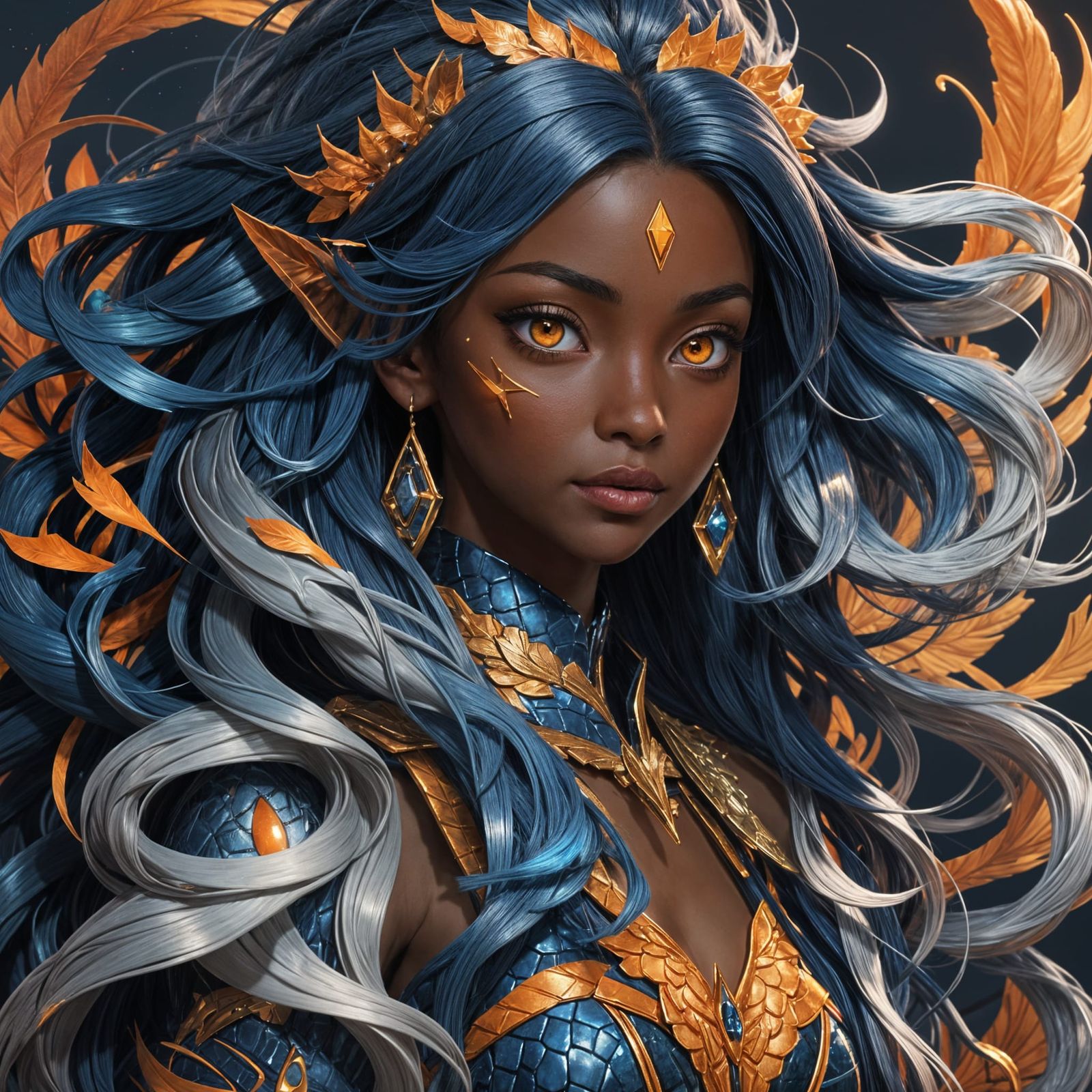 Androgynous Siren with Blue Hair in 3D Anime Art