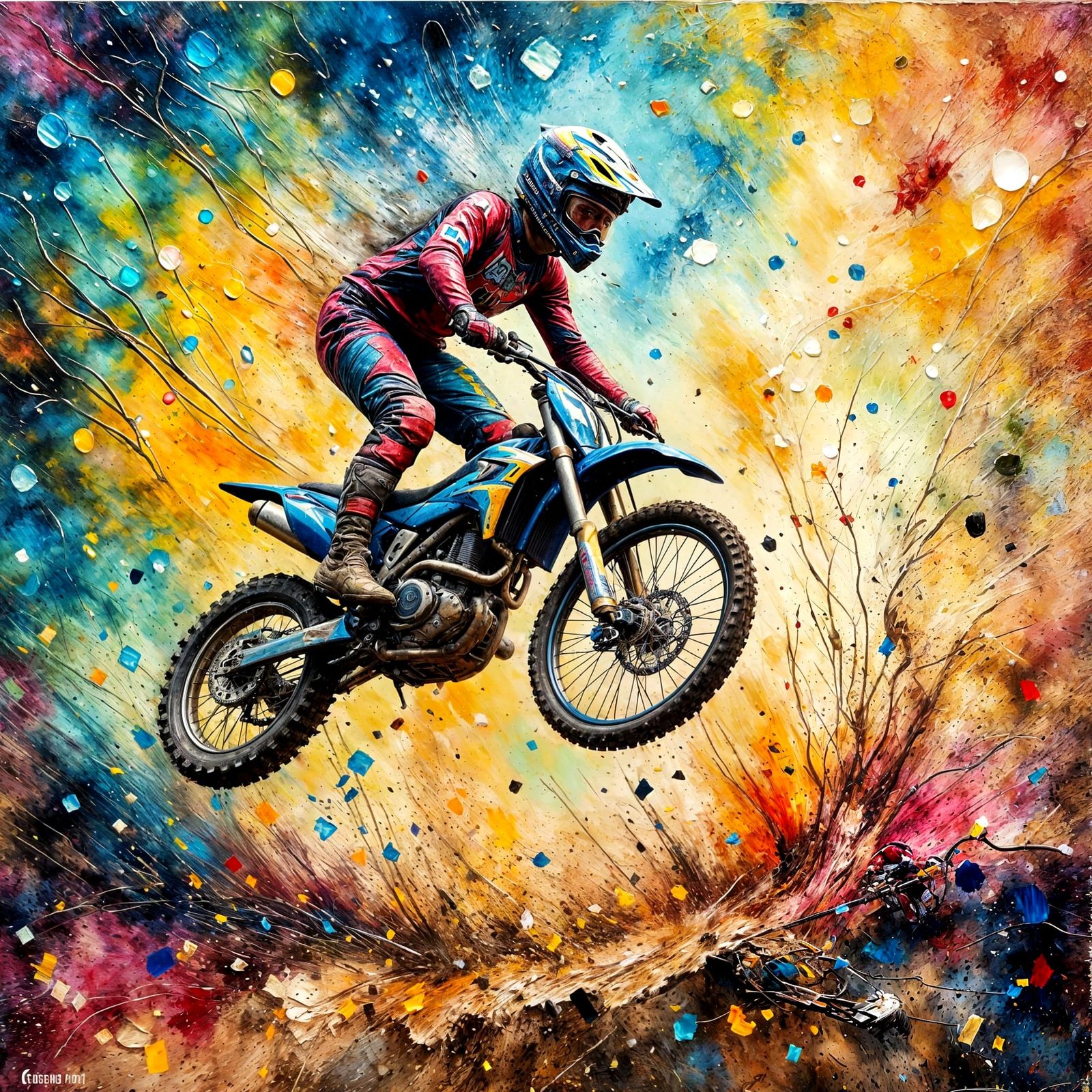 Surreal Motocross Rider in Grungy Impressionist Style