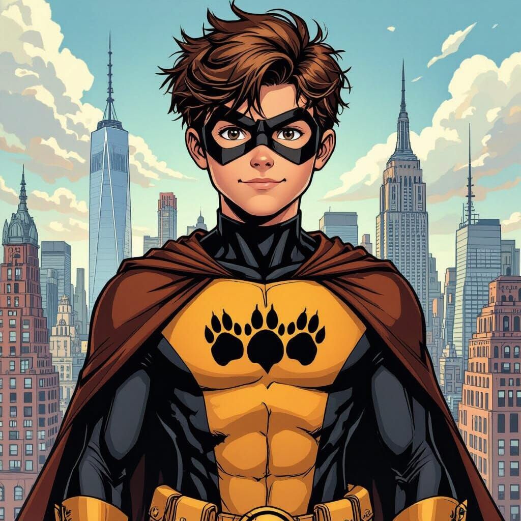 Bear Superhero in New York, Comic Book Style