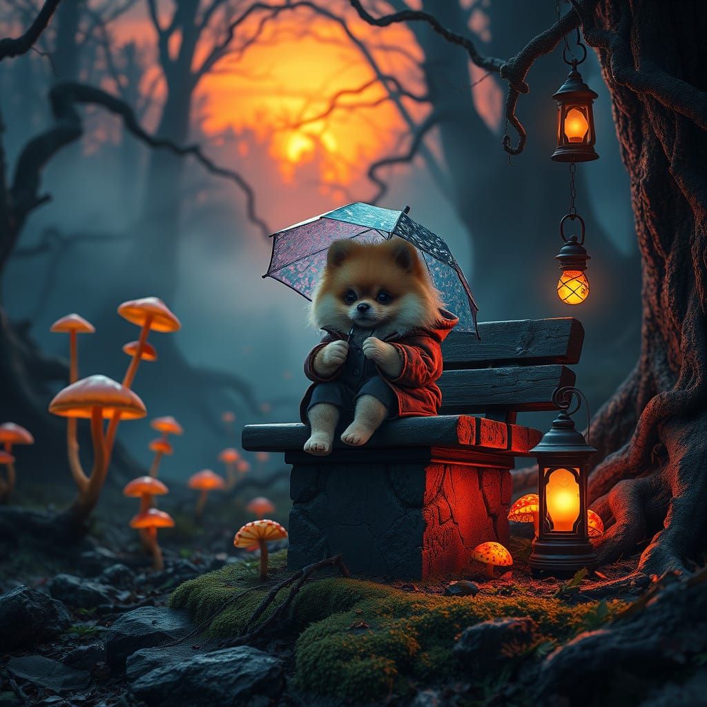 Mystical Pomeranian in Dreamlike Forest, Inspired by Fantasy...