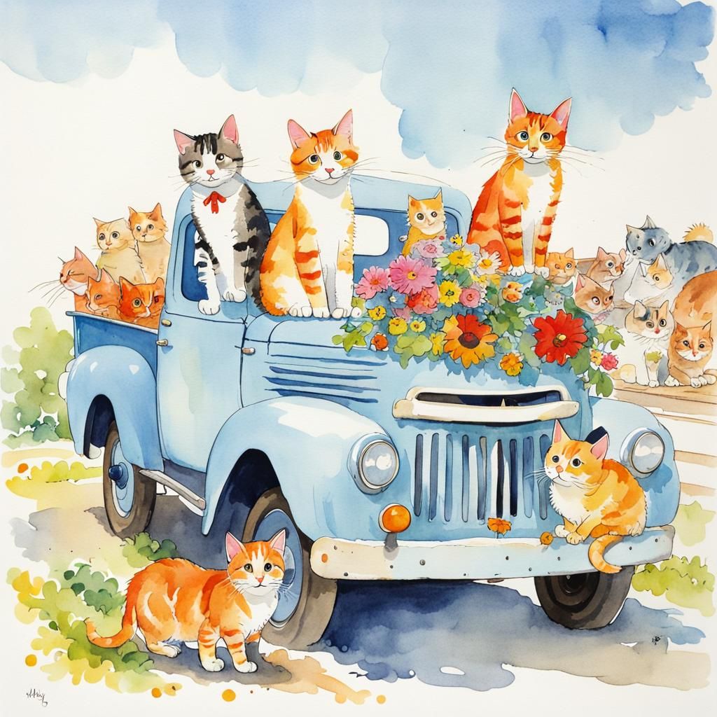 Cats on Delivery: A Watercolor Illustration