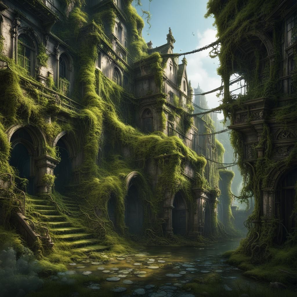 Overgrown City: A Detailed Matte Painting