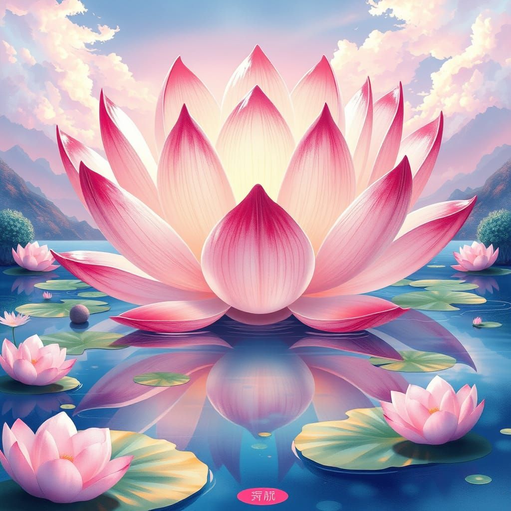 Ethereal Lotus Bloom in Chinese-Inspired Watercolor