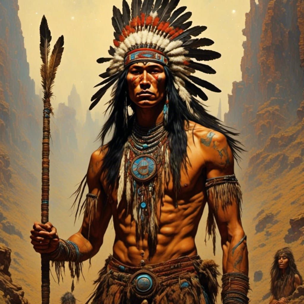 Native American Warrior with Spear