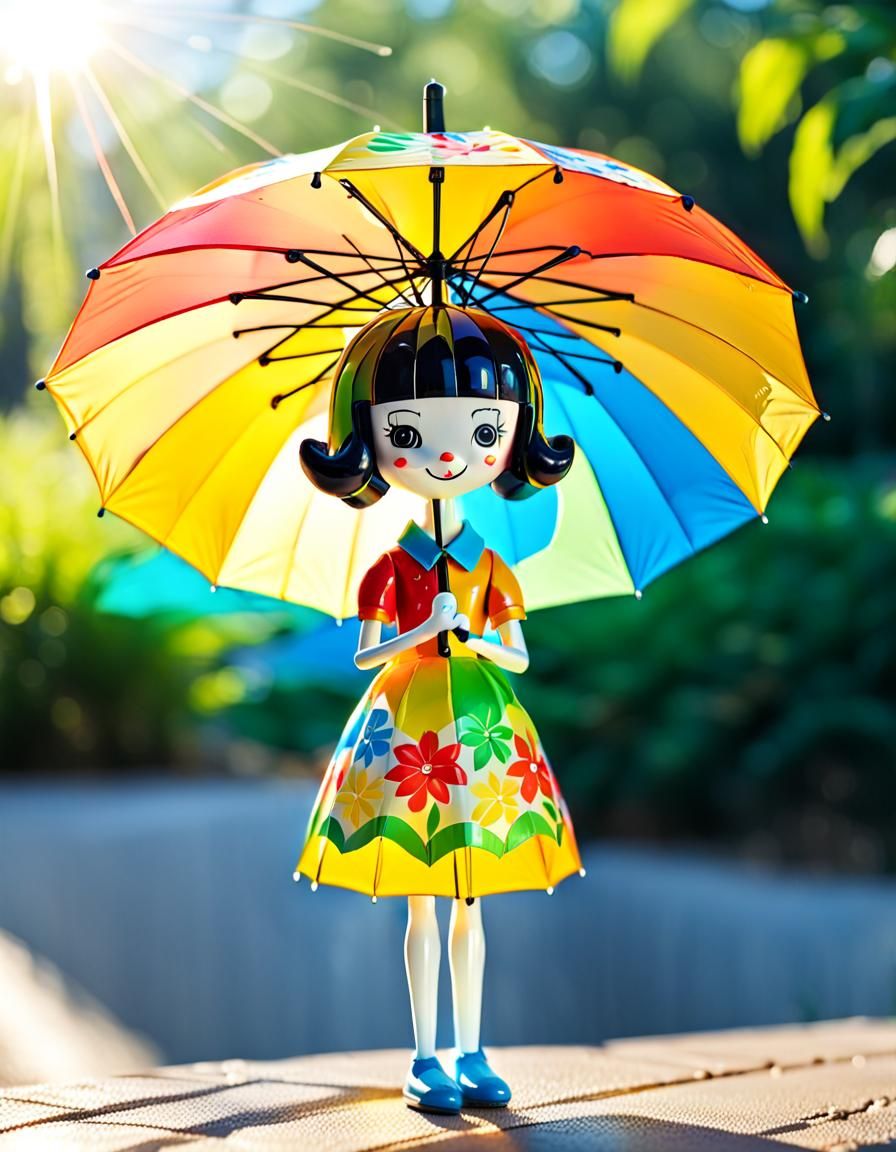Cartoon Umbrella Doll in Bright Sunlight