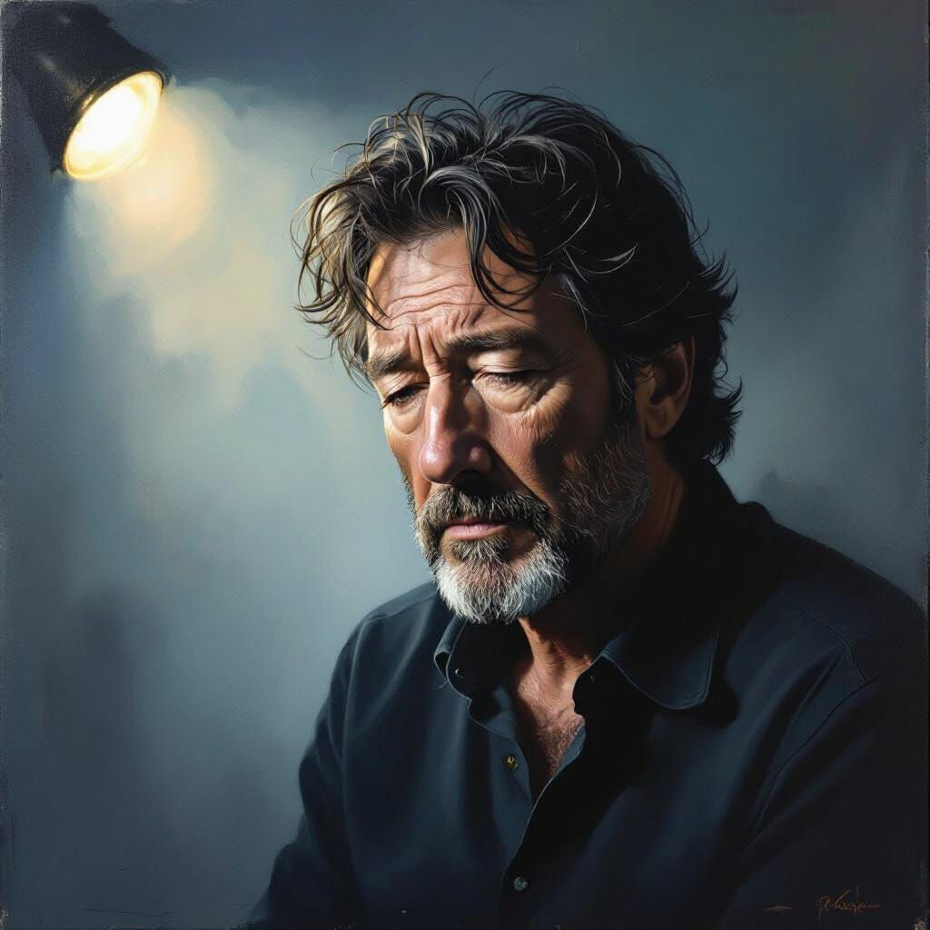 Heartfelt Portrait of Chris Rea in Somber Style