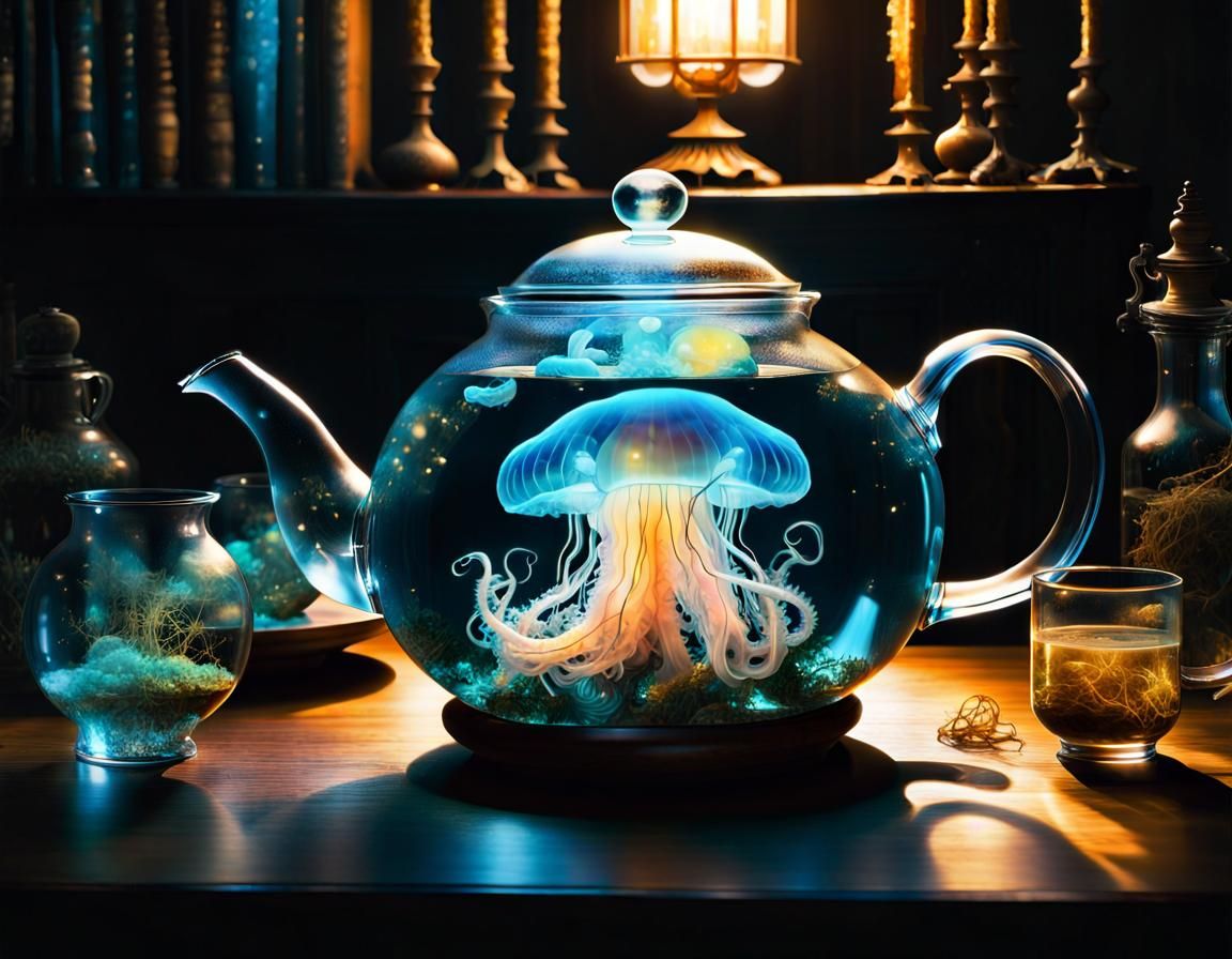 Enchanted Teapot: Jellyfish in Glass, Double Exposure