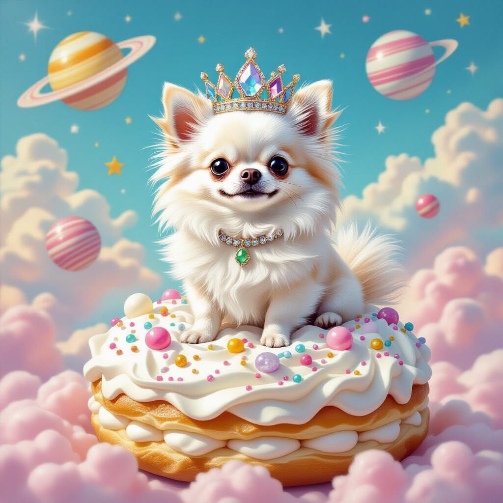 Chihuahua Queen on Meringue Planet in a Pop Art Style