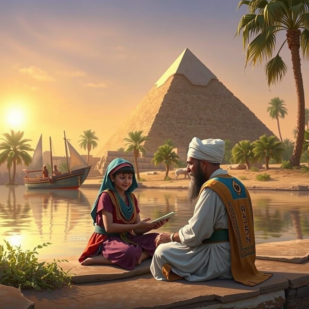 Ancient Egyptian Scholar Teaches Pupil by the Nile