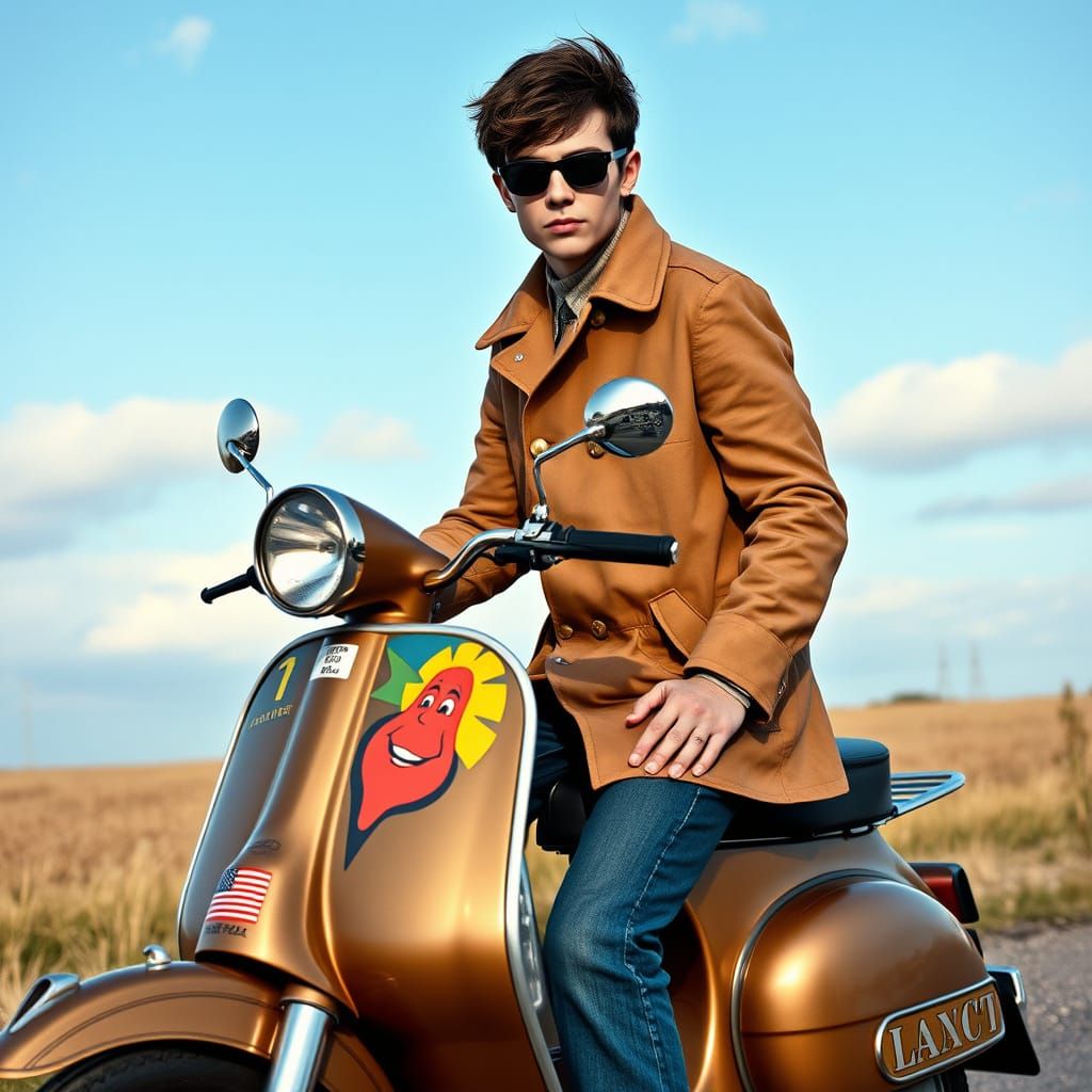 Mod wearing a parka on a mod scooter wrapped in "Barrel of t...