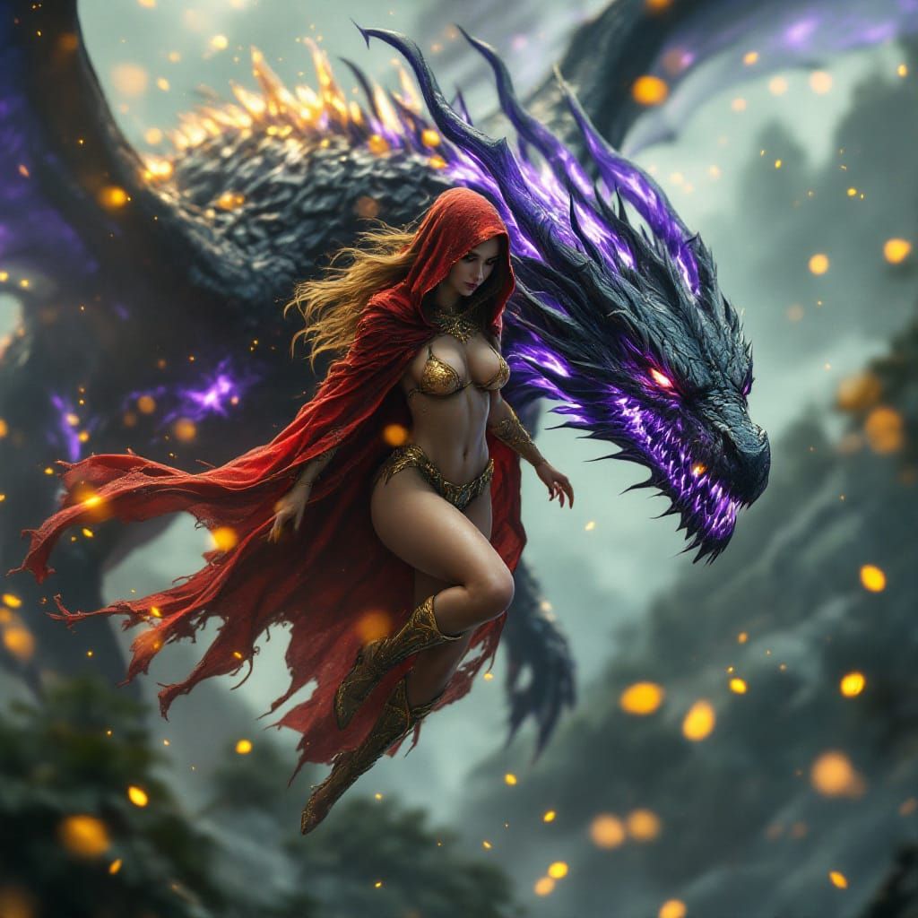 Beautiful Fae Warrior on Shadow Dragon