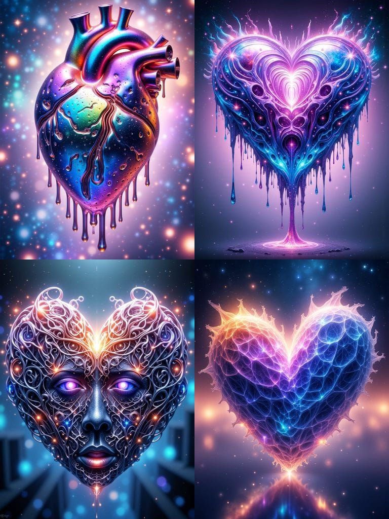 Chromatic Dripping Liquid Metal Heart Logo in Fantasy Illusi...