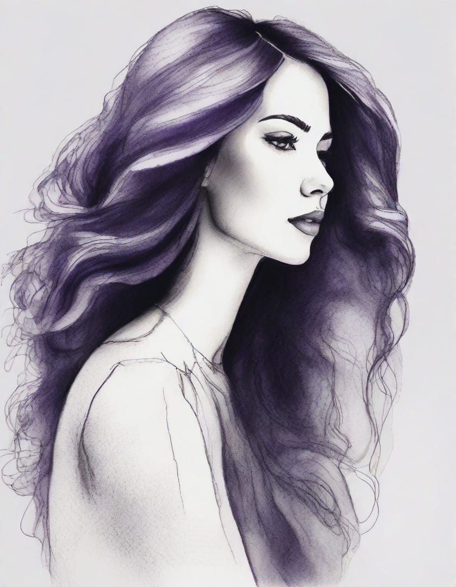 Purple Portrait in Monochromatic Stipple