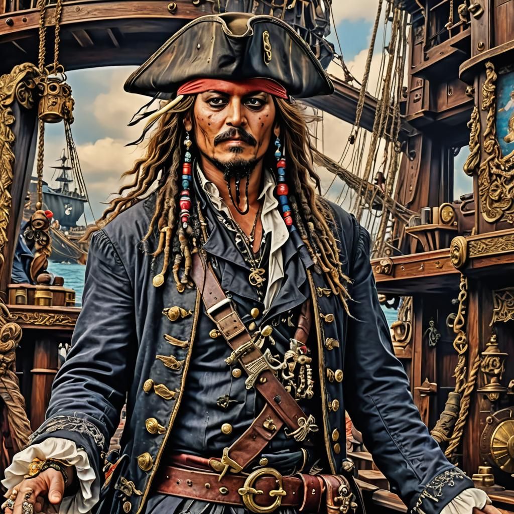 Captain Jack Sparrow in a Hyper-Detailed Pirate Scene
