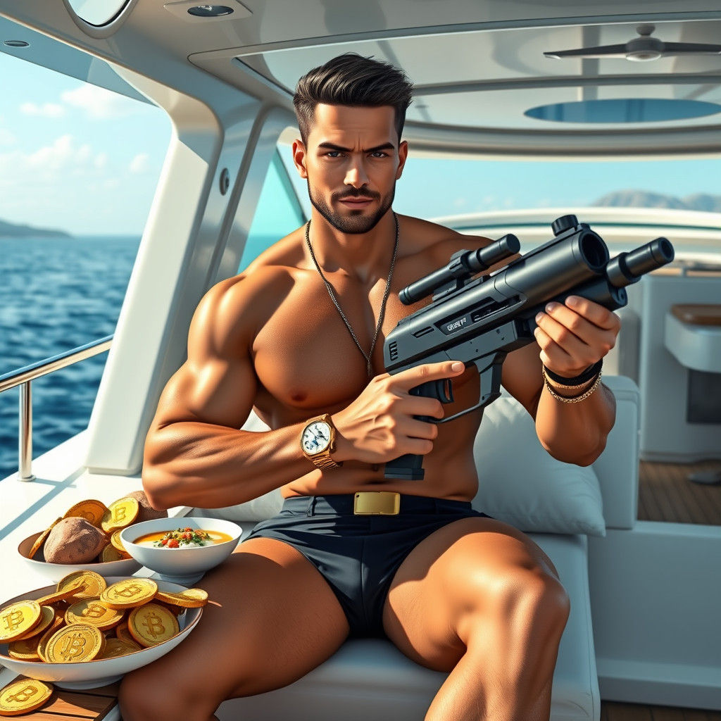 Wealthy Man on Yacht with Bitcoin