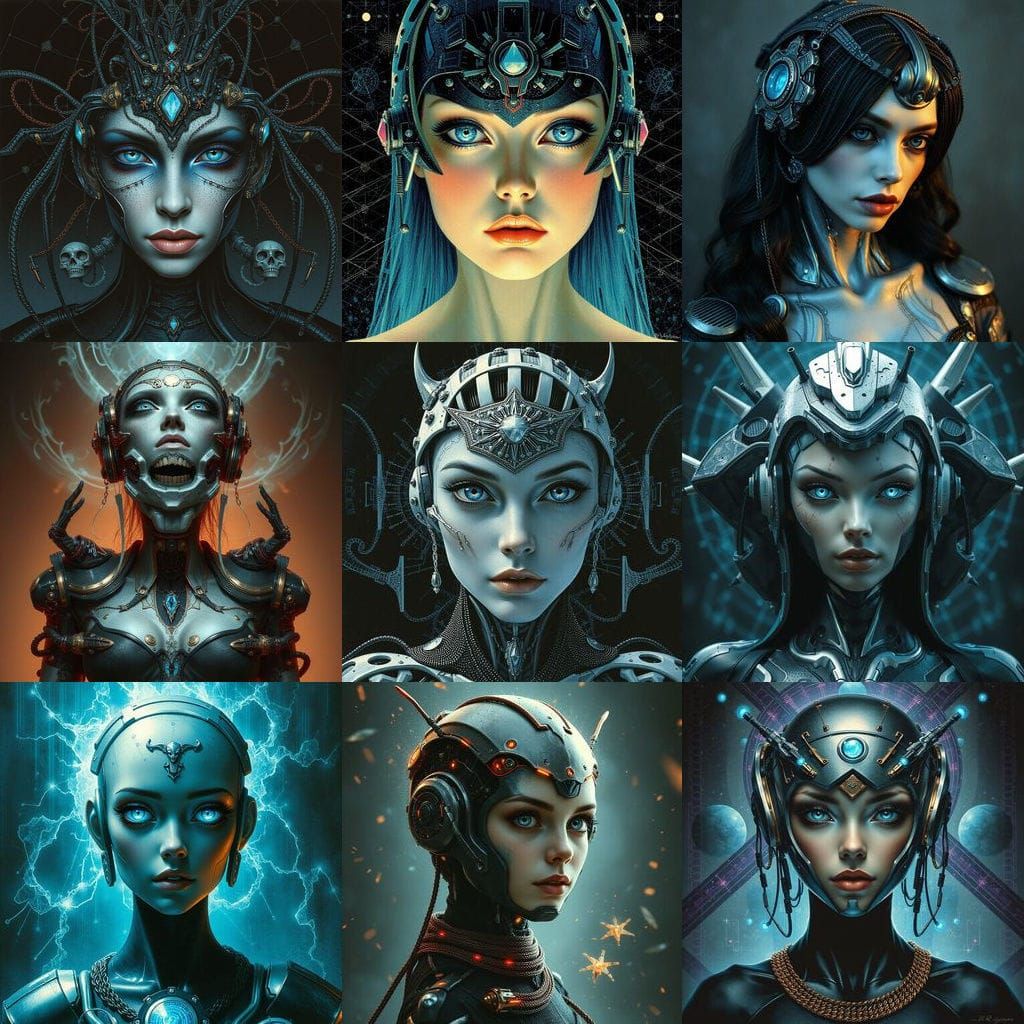 Android Goddess in Cyberpunk Gothic Hellscape