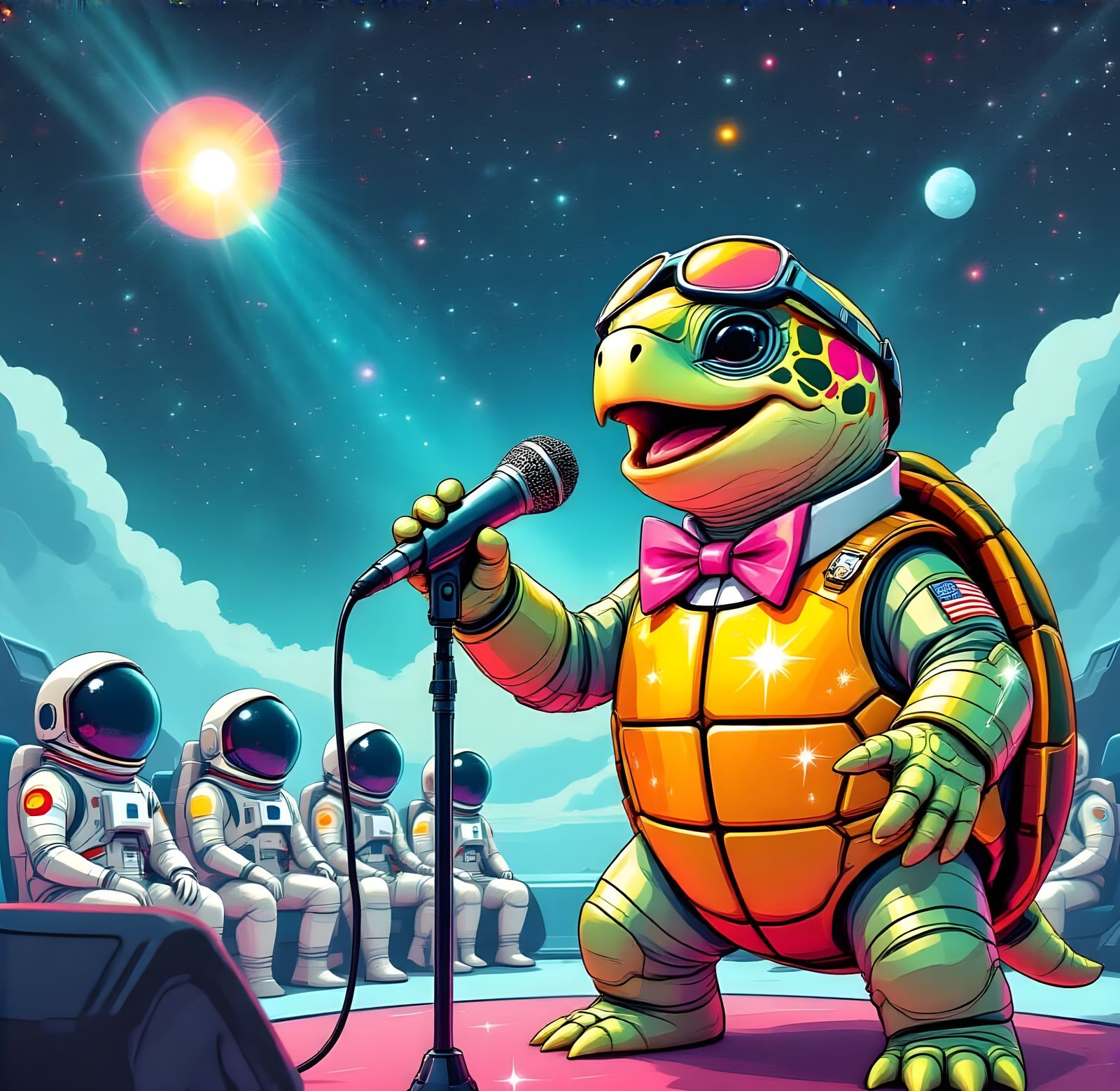 Turtle Singer Serenades Astronauts in Sci-Fi Galaxy