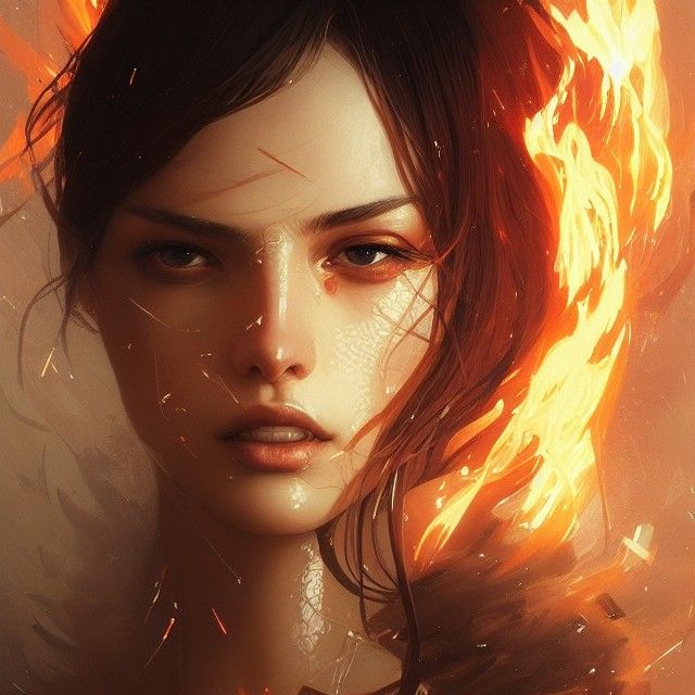 Fiery Woman Portrait in Digital Art Style