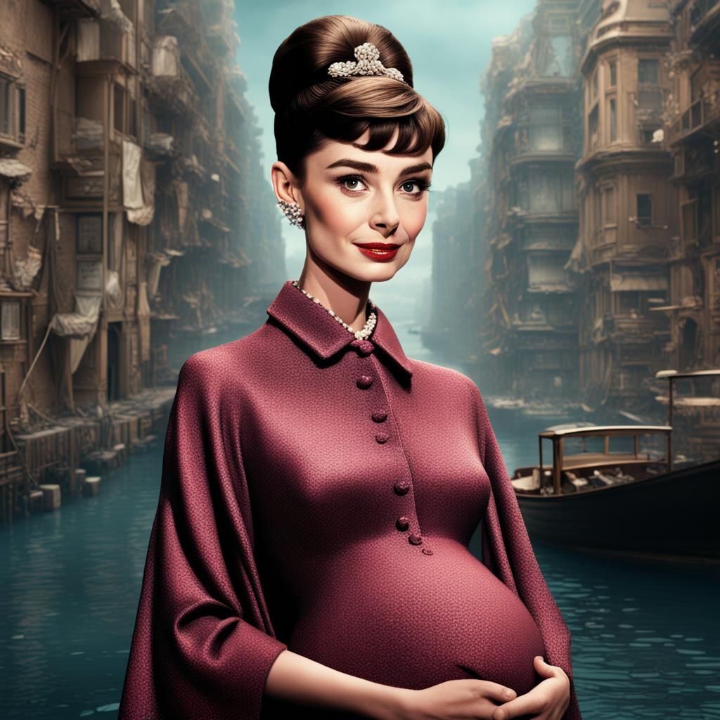 Audrey Hepburn Pregnant with Twins: Detailed Digital Art