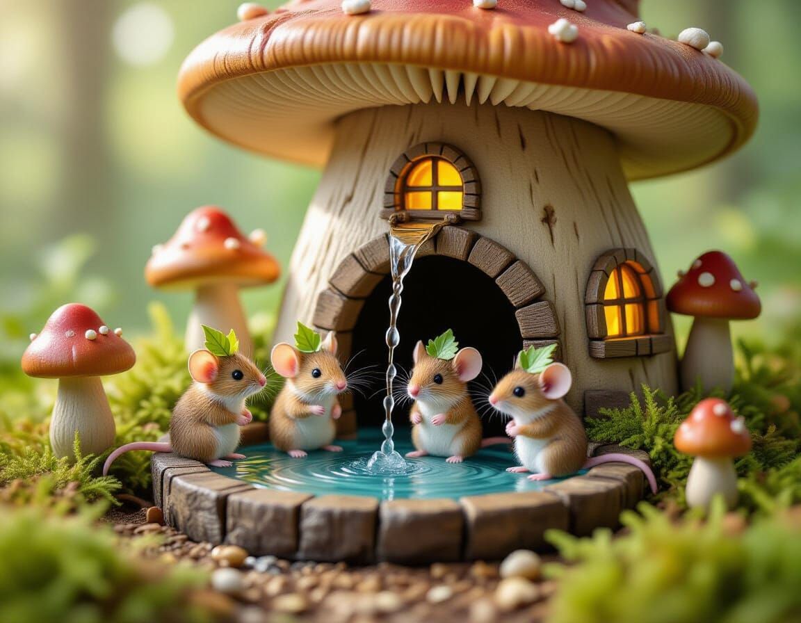 Mushroom Village with Acorn Fountain