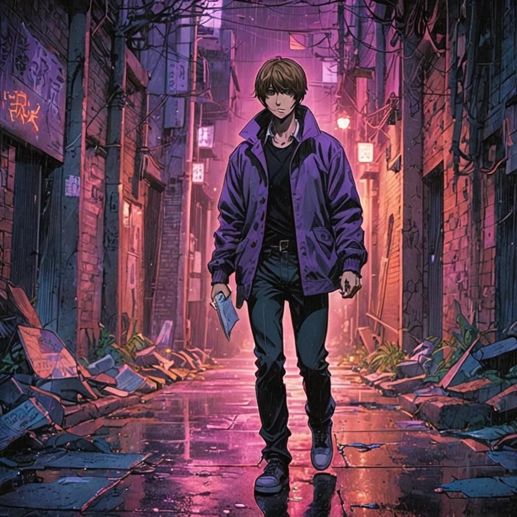 Death note Masterpiece, Best Quality, flat, Manga Scan, Anime, cinematic lighting, drawn Art, by Studio Trigger, clip st...