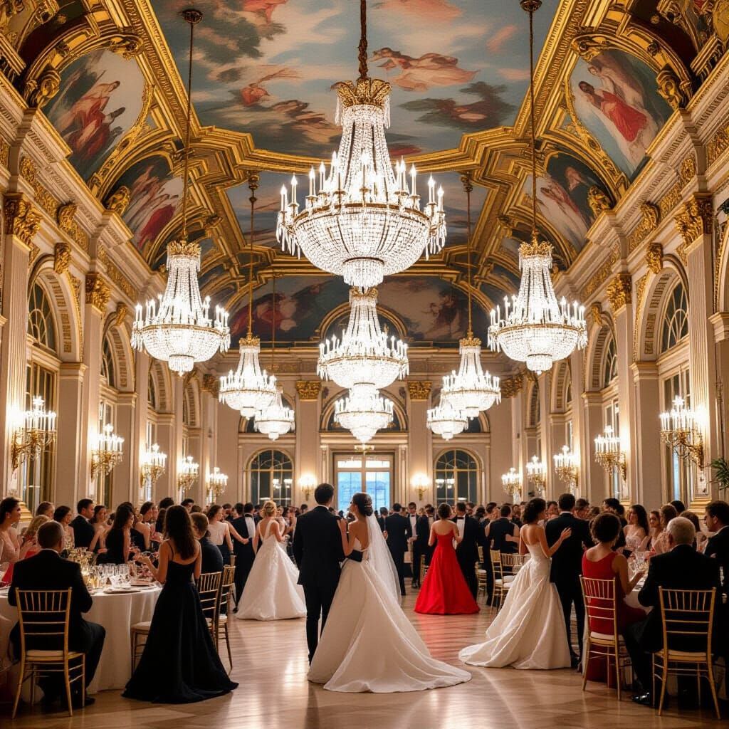 Lavish Ballroom Scene in Art Nouveau Style