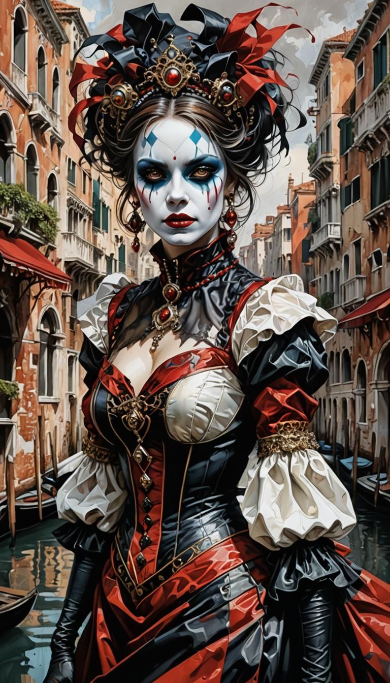 Female Harlequin in Venice, Fantasy Art Style