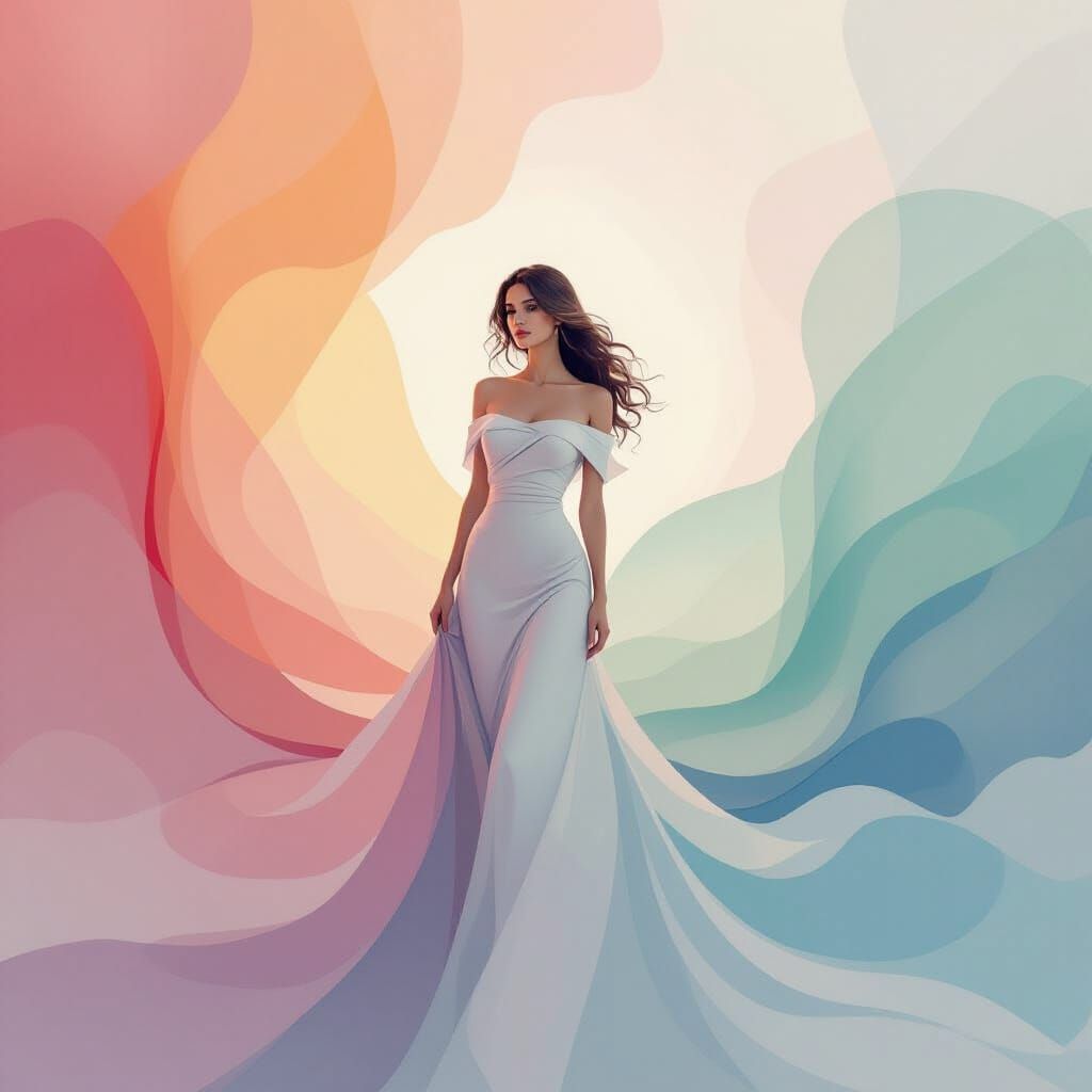 Woman in Dreamy Abstract Watercolor Environment