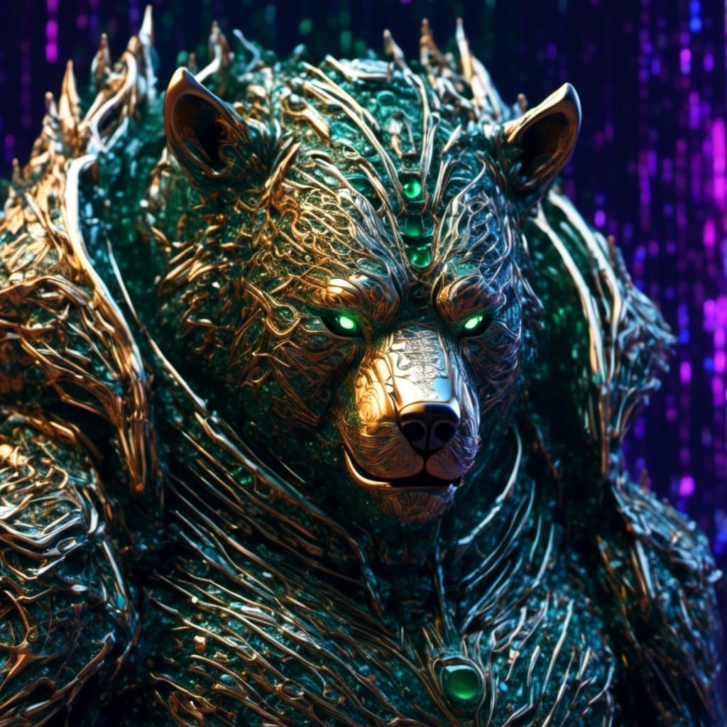 Bioluminescent Ghost Bear Portrait in Matrix Style
