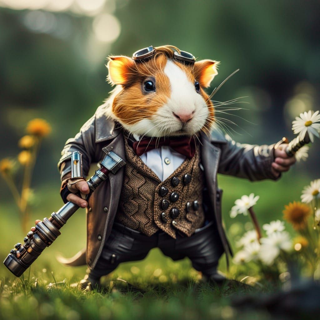 Salamander Guinea Pig Warriors Fight in Cyberpunk Park