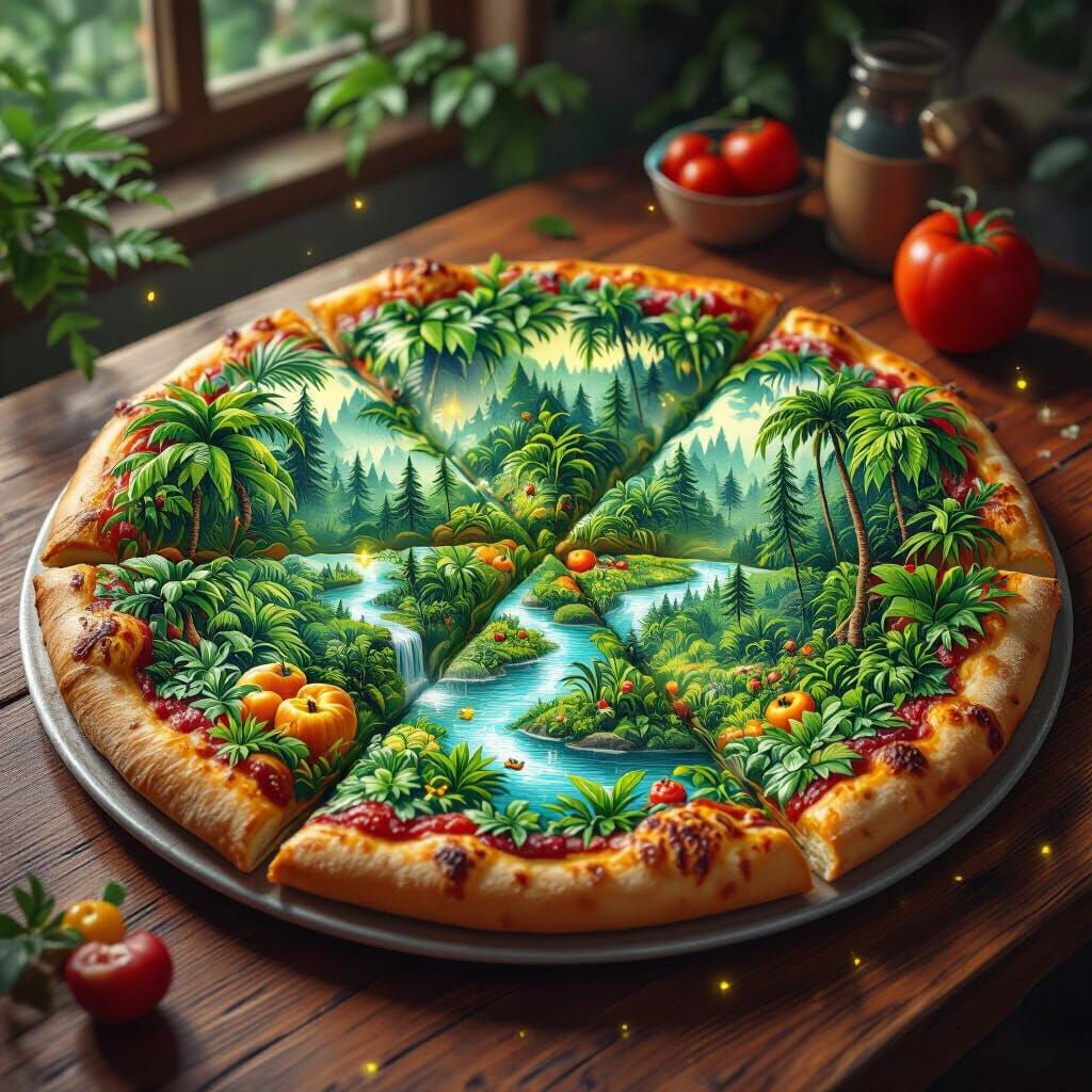 Fantasy Pizza: Living Jungle World in Whimsical Style