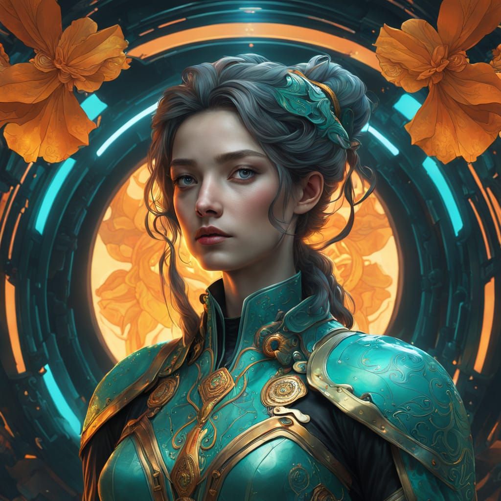 Surreal Friends Stand Amidst Vibrant Art Nouveau Dreamscape