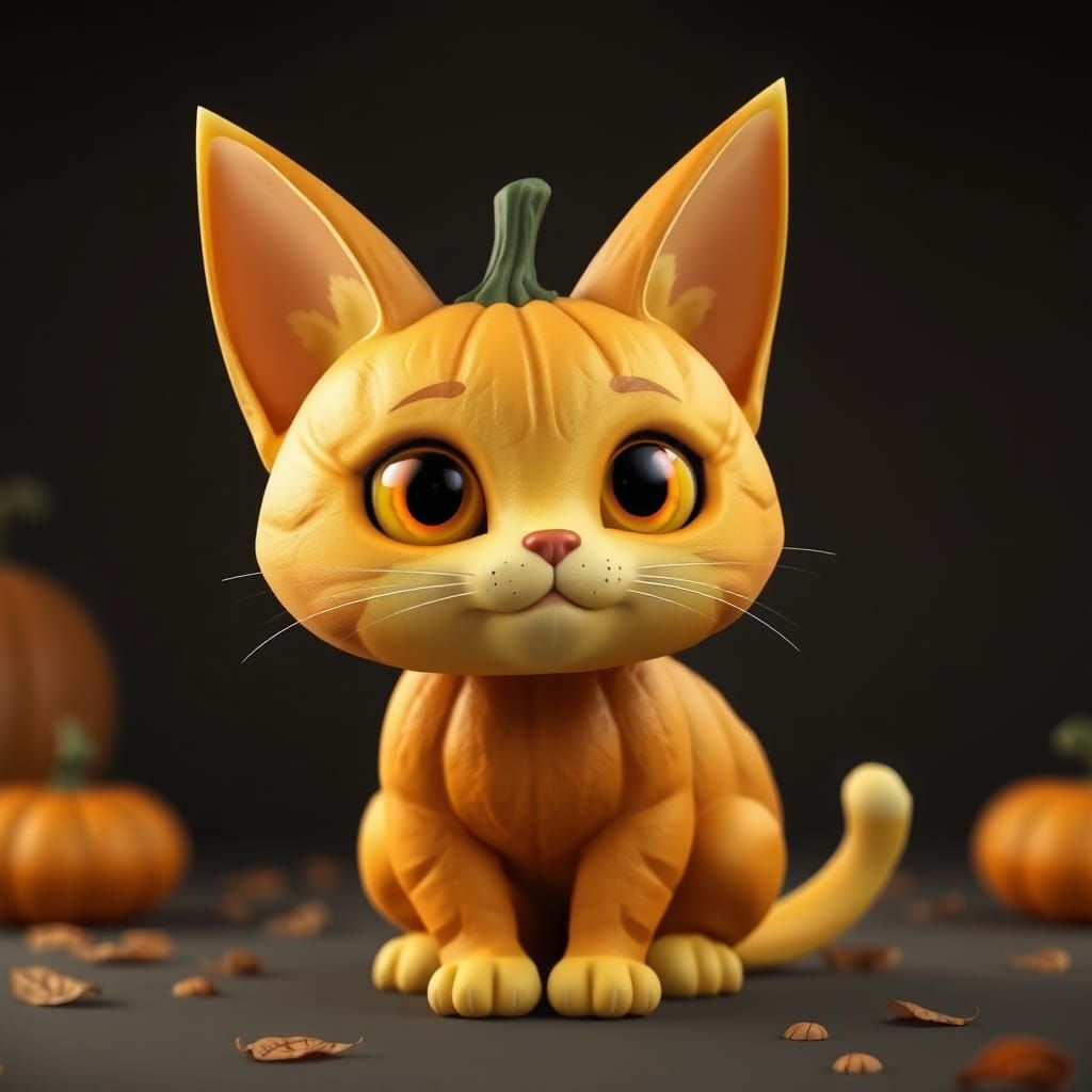 3D Cartoon Pumpkin Cat Humanoid Creature