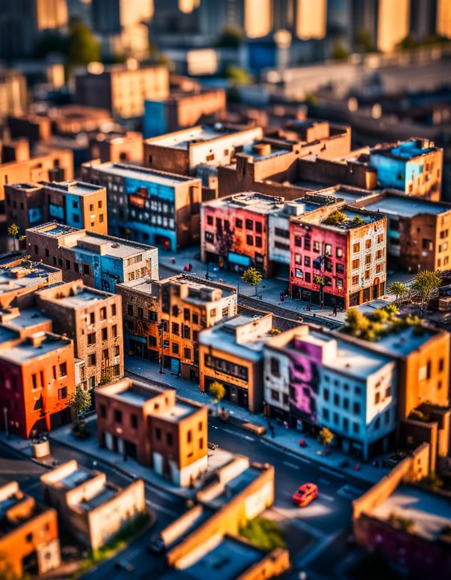 Miniature Graffiti Cityscape in Tilt-Shift Photography