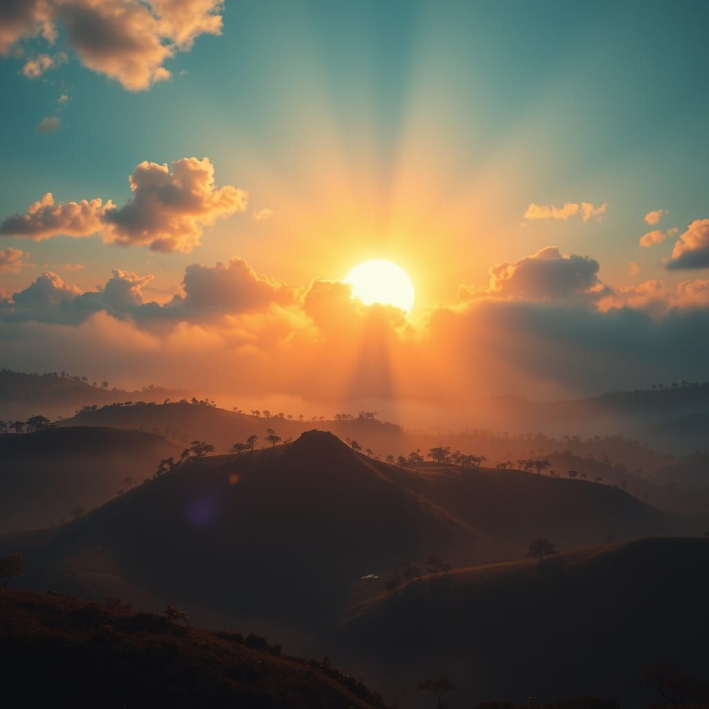 Majestic Sunrise in Vibrant Blues and Oranges