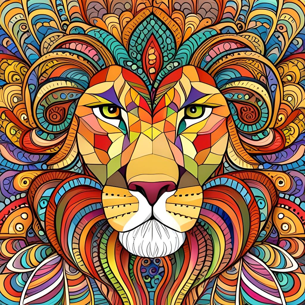 Abstract Zentangle Lion Coloring Book Page