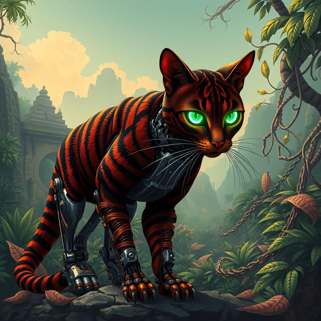Cybernetic Jungle Cat with Striped Fur