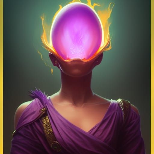 Fiery Purple Dragon Egg Portrait in Art Nouveau Style