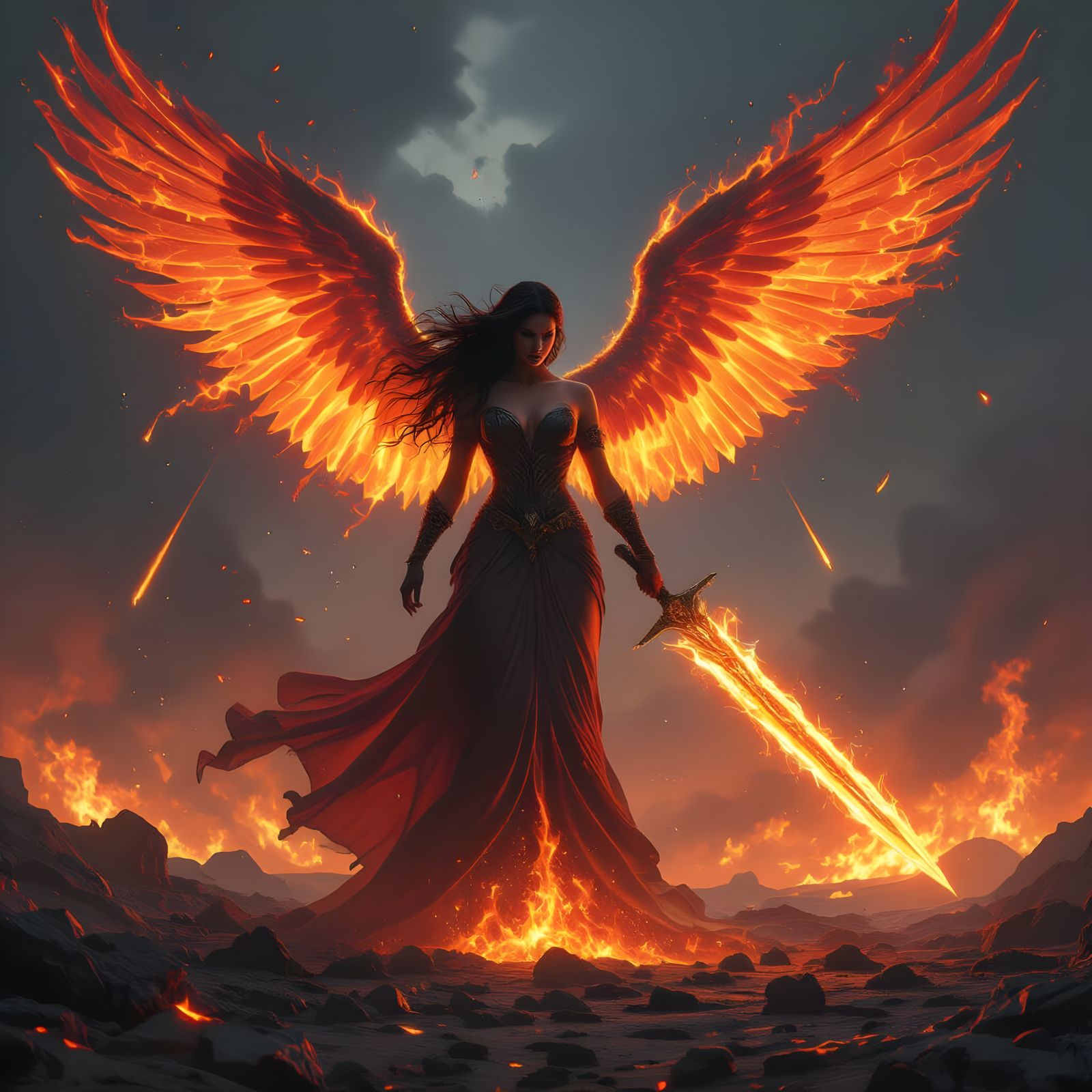 Celestial Goddess Rises from Burning World